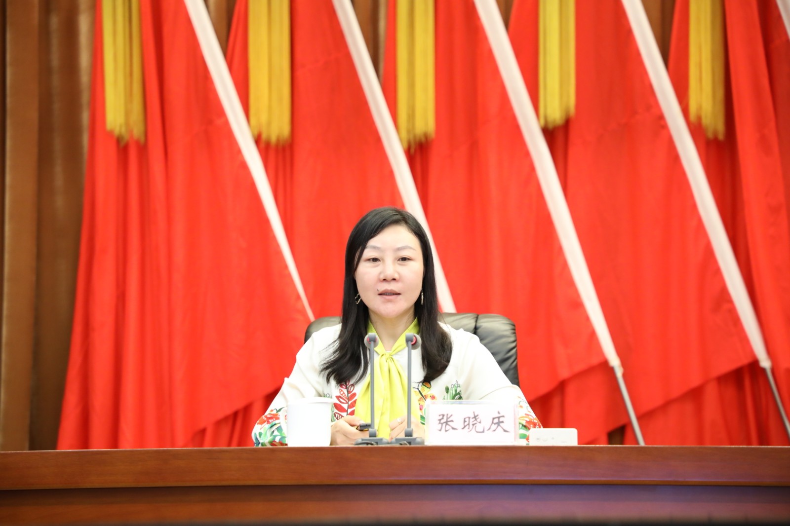 全国人大代表、山河智能装备股份有限公司工会办副主任张晓庆应邀作辅导报告。长沙晚报全媒体记者  黎铁桥摄