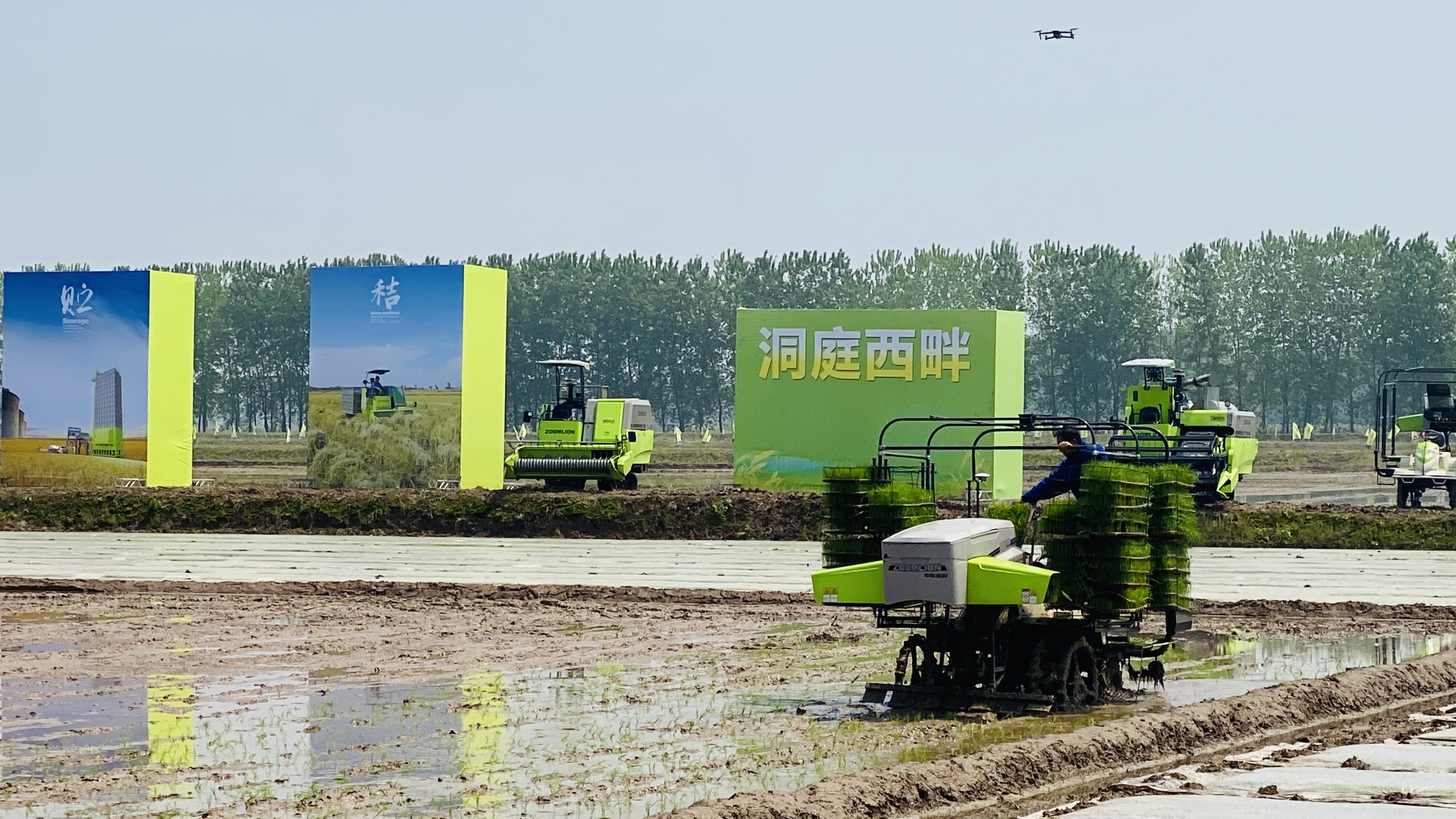 中联重科的无人驾驶有序抛秧机在西洞庭忙碌春播。  全媒体记者  周辉霞摄