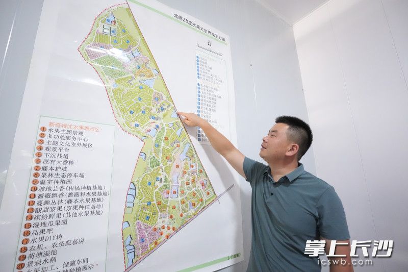 舒岳礼正在介绍北纬28度水果大世界规划方案。