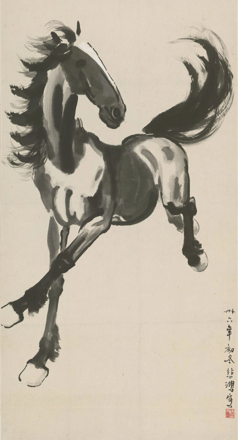 徐悲鸿《奔马》。 徐悲鸿《奔马》。