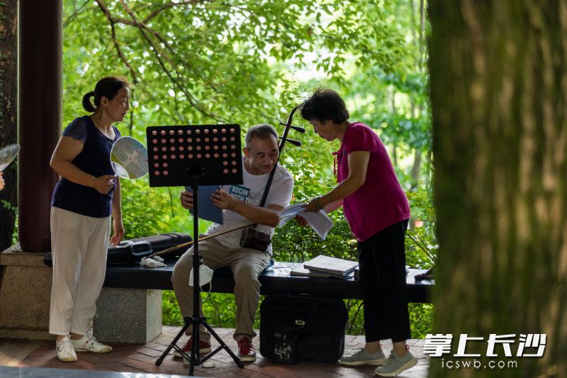 市民在烈士公园内交流曲艺。长沙晚报全媒体记者 董阳 摄