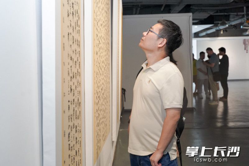 观众正在欣赏书法作品。