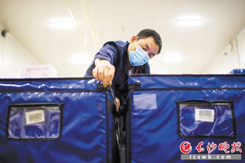 27日 19:21 代运冷链运输车司机郭国顺将需要分发的疫苗装进冷链保温箱。 27日 19:21 代运冷链运输车司机郭国顺将需要分发的疫苗装进冷链保温箱。