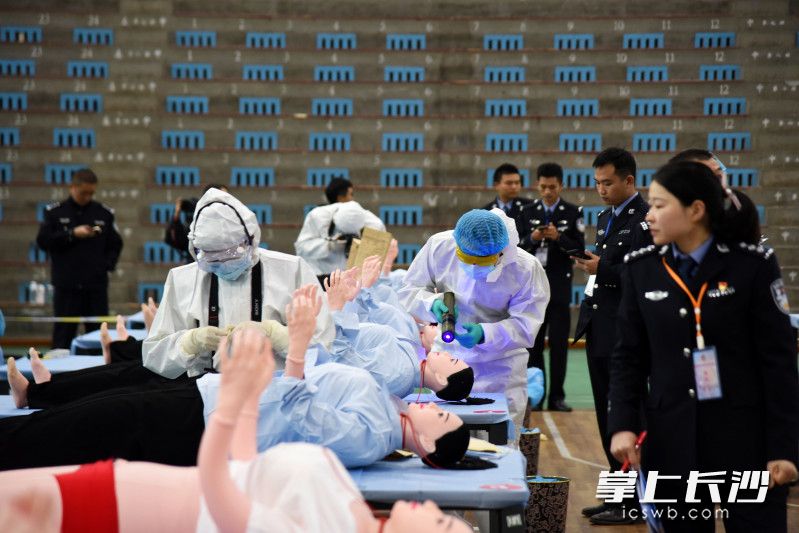 比赛现场，裁判细致观察，选手各显神通。