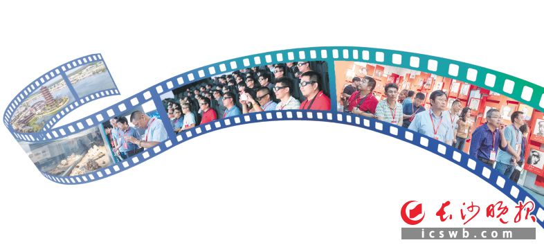 从左至右：媒体总编们在新华联铜官窑博物馆参观、体验5d电影、参观湖湘名人馆。均为长沙晚报全媒体记者 邹麟 摄