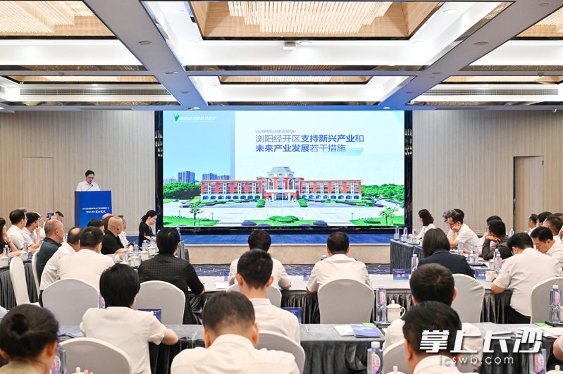 浏阳经开区相关负责人登台宣介园区支持相关产业的政策措施。